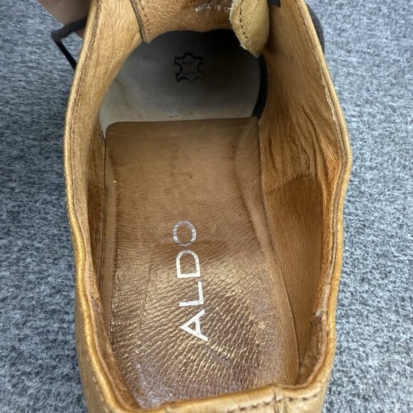 ✅Aldo Oxfords Men’s 9 Soft Brown Leather Wingtip Embroidered Lace Up Dress Shoes - Picture 5 of 11
